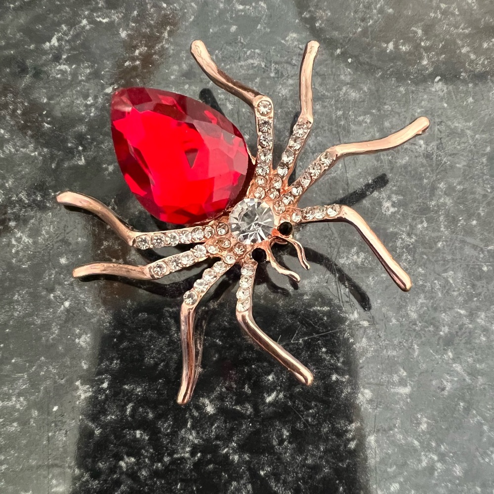 Contemporary spider brooch with large red stone